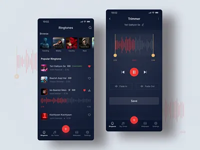 Ringtone maker app app download audio mixer dark ui design free download freebie music app ringtone app ringtone maker ringtone maker app ui ui design ui download ui kits user interface web element