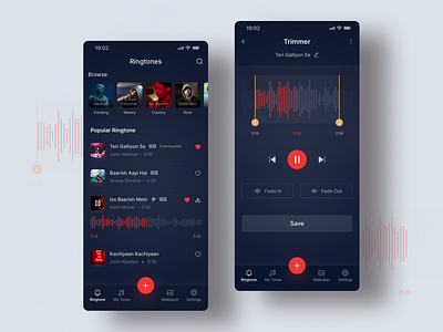 Ringtone maker app app download audio mixer dark ui design free download freebie music app ringtone app ringtone maker ringtone maker app ui ui design ui download ui kits user interface web element