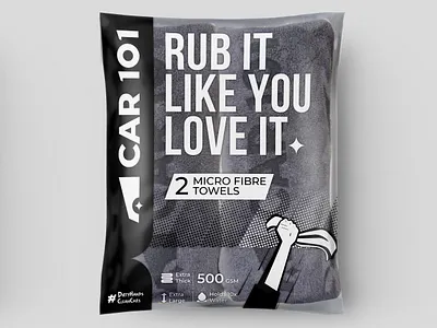 Ongoing Packaging Project for CAR101 car cleaning cloth packaging design illustration microfibre cloth packaging towel