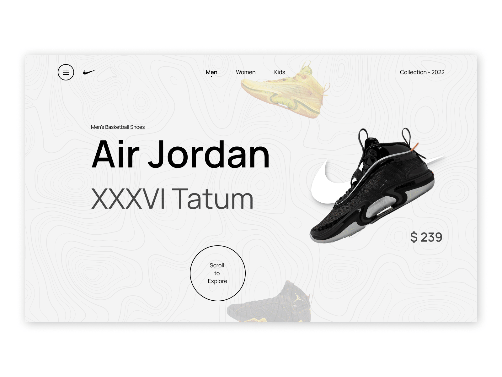 Nike - first screen branding design illustration landing page logo nike sneakers sport typography ui uiux ux vector