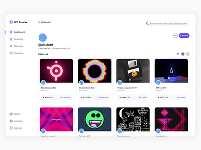 NFT Marketplace app cards clean crypto dashboard design desktop app digital art light marketplace minimal nft nft web product design ui ux visual design web3