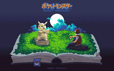 Pixel art Pokemon Nostalgia Scenery aseprite ash book cloud loneliness moon pikachu pixel pixel art pixelartist pixels pokemon poketmonster red scenery statue yukipixels