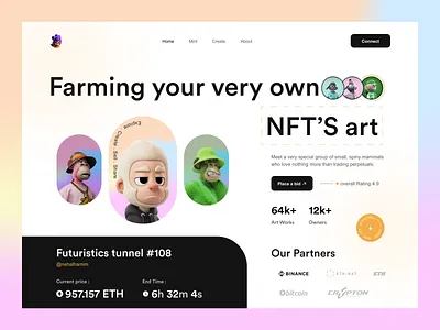 3D-NFT Landing page. binance bitcoin crypto website cryptoart ethereum homepage minimal mint nft landing page nft marketplace nft ui nft web nft website design token trade ui uiux user interface web web 3.0