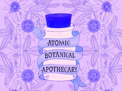 Vintage-Inspired Logo Design atomic botanical apothecary beautiful logo design beautiful typography beautifully designed bright colors creative flowers health product illustration inspired logo logo design logo for product natural nature inspired product illustration purple purple flowers vintage vintage inspired