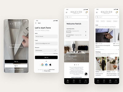 UI design for Kale & Co Bespoke Tailors design ui