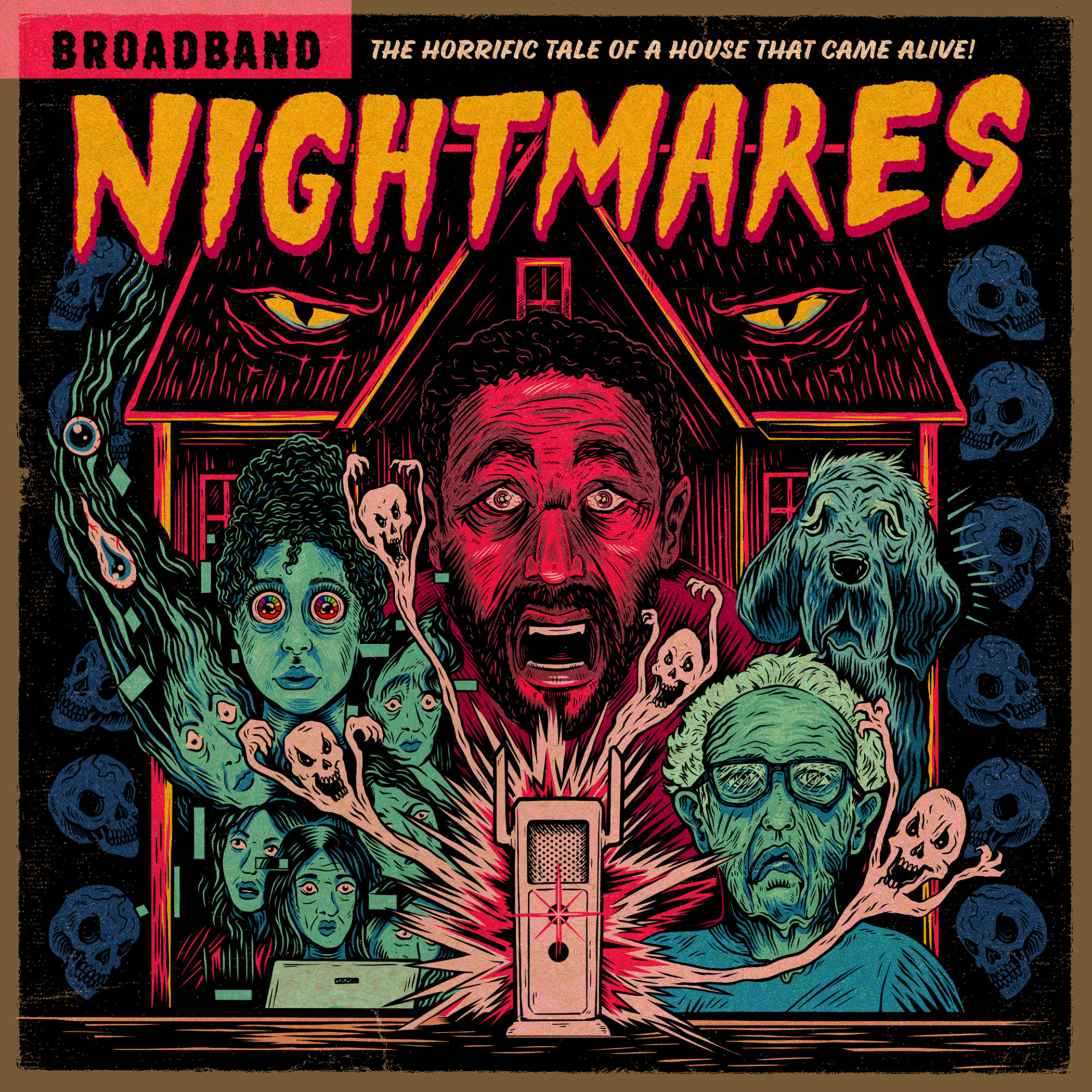 Broadband Nightmares advertising art characters design drawing horror illustration ink record spooky vinyl