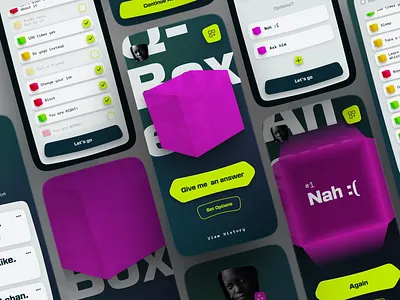 Q-Boxed; an app with all the answers 3d app art branding design illustration logo minimal mobile modern question quiz ui ux vector web