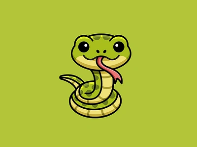 Snake adorable character children cobra curly cute friendly fun green happy illustration kawaii kids mascot playful python reptile snake sticker design tongue