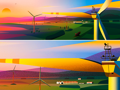 Energy energy evening farm farm house field illustration land landscape nature tree wind windmill