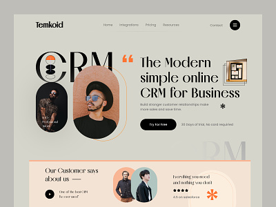 CRM Header Design -Temkoid admin admin panel business clean crm customer design explore header modern old style simple uiux vintage web design website