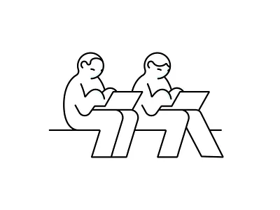 Illustration cartoon character computer coworkers dribbble hacking illustration illustrations laptop late line art lineart minimalistic night office people programming team vector working