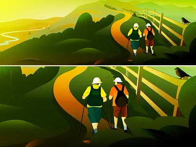 Asset management asset management illustration landscape mountain nature together travel tree two people walking