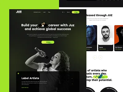 Landing page for the music record company animation case study corporative graphic design interface label landing motion motion graphics music product record ui uiux web web design website