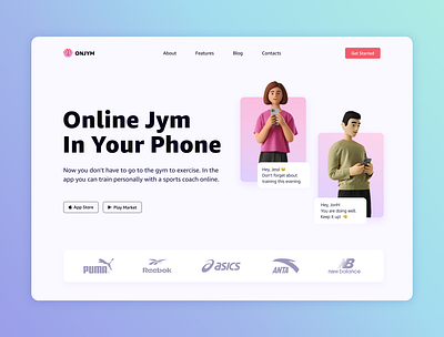 Online Jym / ONJYM 2022 anta sports app store asics design exercise jym landing page main screen new balance online phone play market puma reebok sport sports coach training ui ux