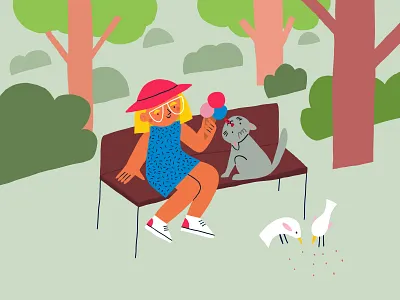 Ice cream in park adobe fresco cat character children book illustration cute girl ice cream illustration illustrator kidlit lifestyle park picture book vector