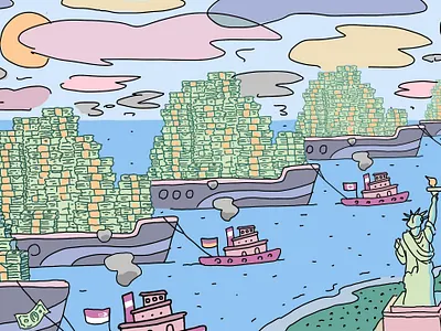 Illustration for Commercial Observer black outline boat cartoon editorial editorial illustration illustration investements magazine new york city nyc real estate