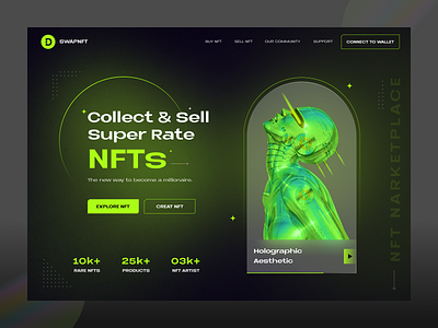 NFT Marketplace Website binance bitcoin blockchain crypto wallet crypto website cryptocurrency digital art futuristic holographic nft nft art nft marketplace nft ui nft web nft website token trade ui web design web3