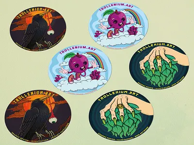 Shot #19821462 apricot beer character crow eye fruit hand hop illustration moon plum raven sky sticker stickers vector witch zombie