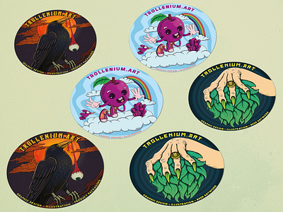 Trollenium.art Stickers apricot beer character crow eye fruit hand hop illustration moon plum raven sky sticker stickers vector witch zombie