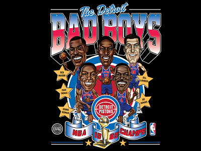 '89 DETROIT BAD BOYS apparel apparel design basketball caricature design drawing graphic design illustration lettering nba portrait retro throwback typography