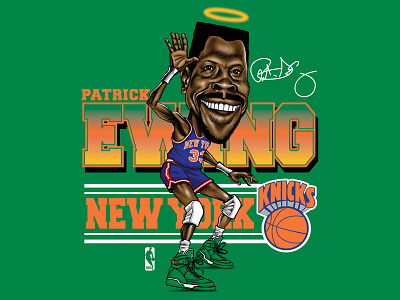 PATRICK EWING - ST. PATS apparel design caricature classic design drawing graphic design illustration lettering nba portrait retro sports throwback typography