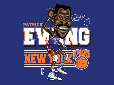 PATRICK EWING apparel design caricature classic design drawing graphic design illustration lettering nba portrait retro sports throwback typography