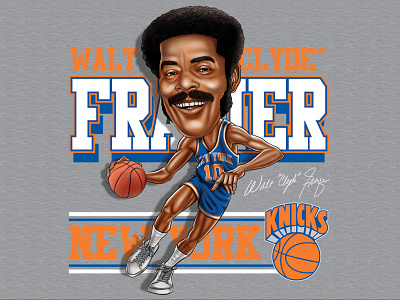 WALT "CLYDE" FRAZIER apparel design caricature classic design drawing graphic design illustration lettering nba portrait retro sports throwback typography