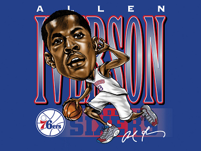YOUNG ALLEN IVERSON apparel design basketball caricature classic design drawing graphic design illustration lettering nba portrait retro sports throwback typography
