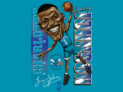 LARRY JOHNSON apparel design basketball caricature classic design drawing graphic design illustration lettering nba portrait sports throwback tretro tshirt design typography