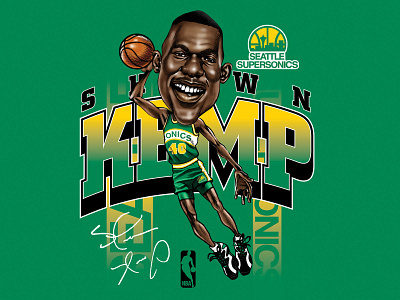 SHAWN KEMP - ALTERNATE apparel design basketball caricature classic design drawing graphic design illustration lettering nba portrait retro sports throwback tshirt design typography