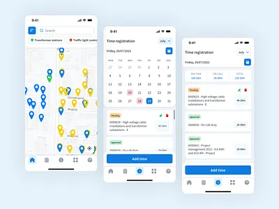 Utility app app calendar cards clean design flat interface map view mobile app time registration ui utility utility app ux