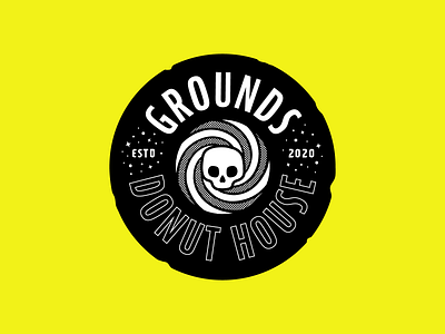 Sticker Design | Grounds Donut House badge brand identity branding design emblem grunge logo punk redesign rock skull sticker