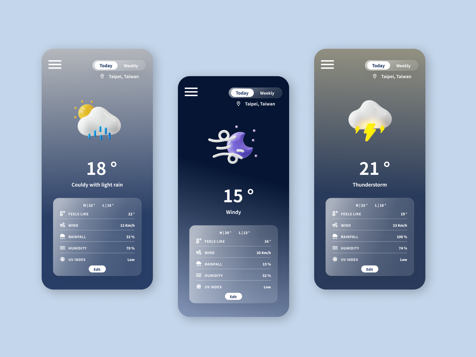 Weather app concept | UI design by Yen Hua Chen on Dribbble