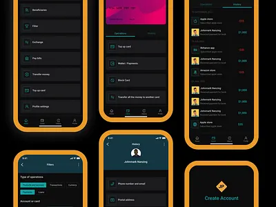 Online mobile banking adobe illustrator dark mode design ui web development
