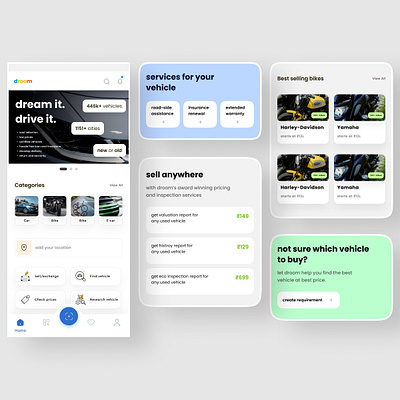 Droom app redesign adobexd branding cars design figma graphic design india landing ui uiux website