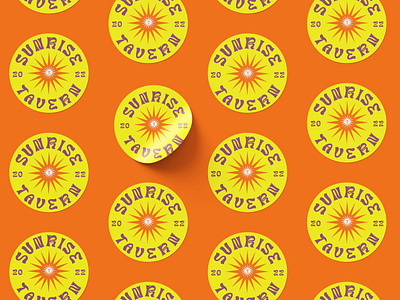 Sunrise Tavern | Burning Man '22 black rock burning man circle illustration lockup logo orange seal sticker typography