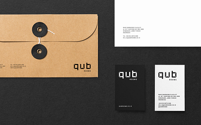 QUB Rooms - Stationery brand identity branding business clean design hotel hotel identity identity indonesia logo minimalist monochrome namecard stationery travelling vector