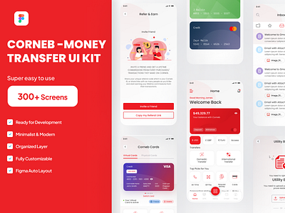 Corneb - Money Transfer, Bank, Finance and Wallet App UI Kit bank banking ewallet figma finance finance app design money money transfer app transfer ui design ui kit wallet