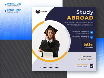 Social Media Modern Study Abroad Banner Design ads boster ads web banner back to school banner design book banner facebook ad fb post graphic design instagram banner product design professional banner social media post social poster student banner study abroad web banner