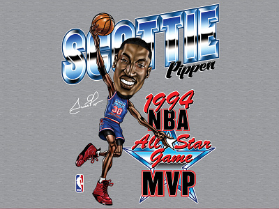 SCOTTIE PIPPEN - '98 ALL STAR MVP basketball caricature classic design drawing graphic design illustration lettering nba portrait retro sports throwback tshirt design typography