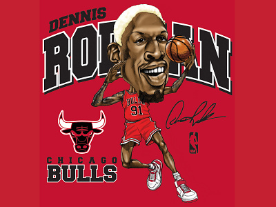 DENNIS RODMAN basketball caricature classic design drawing graphic design illustration lettering nba portrait retro sports throwback tshirt design typography