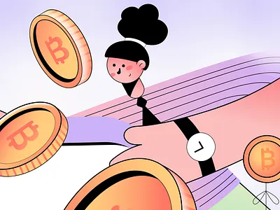 Crypto 2d bitcoin character colorful concept crypto cute design digital painting flat illustration inspiration invest minimal procreate trade ui vector