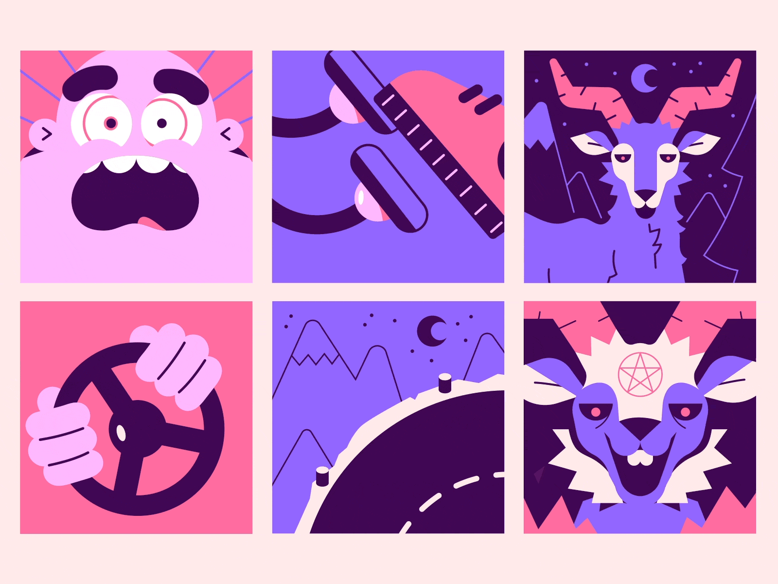 The Goat Of The Curve aftereffects animal animation car character comic devil driving enisaurus fire fun goat humor illustration mistery motion motion graphics mountain satanic