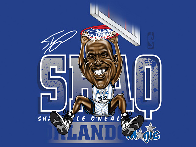 SHAQ basketball caricature classic design drawing graphic design illustration lettering nba portrait retro sports throwback tshirt design typography