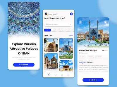 The UI & UX for guide of tourism Application app graphic design iran travel ui ux