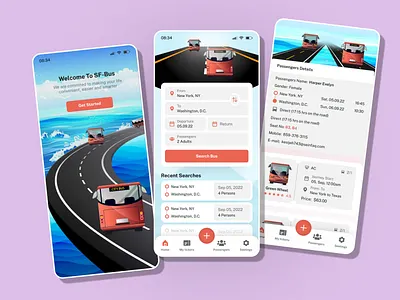 Bus Ticket Booking Mobile App adventure agency app booking booking app bus app bus booking city service clean destination journey mobile mobile app tourism travel travel app traveling trip uiux vacation app
