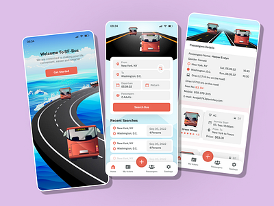Bus Ticket Booking Mobile App adventure agency app booking booking app bus app bus booking city service clean destination journey mobile mobile app tourism travel travel app traveling trip uiux vacation app