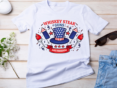 Whiskey Stemk Guns And Freedom T-shirt Design 4th of july american best t shirt branding custom t shirt design funny t shirt graphic design illustration logo t shirt design typography usa