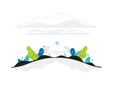 The Light alone blue clouds flat green illustration landscape lineart mental health minimalistic sea sunrise sunset vector