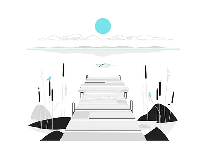 The Pier alone blue flat illustration lineart mental health minimalistic pier vector